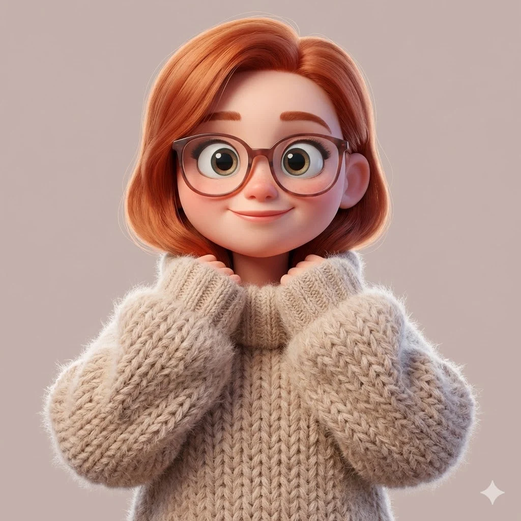 D рендер персонажа милой девочки в уютном свитере, стиль мультфильмов Pixar, C4D арт, сгенерировано в Nana Banana Pro
