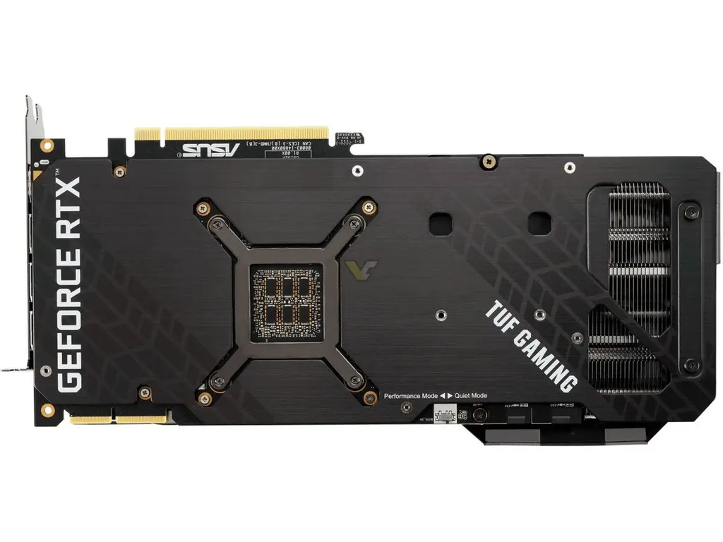 Обратная сторона видеокарты ASUS TUF Gaming RTX 3090 с металлической пластиной