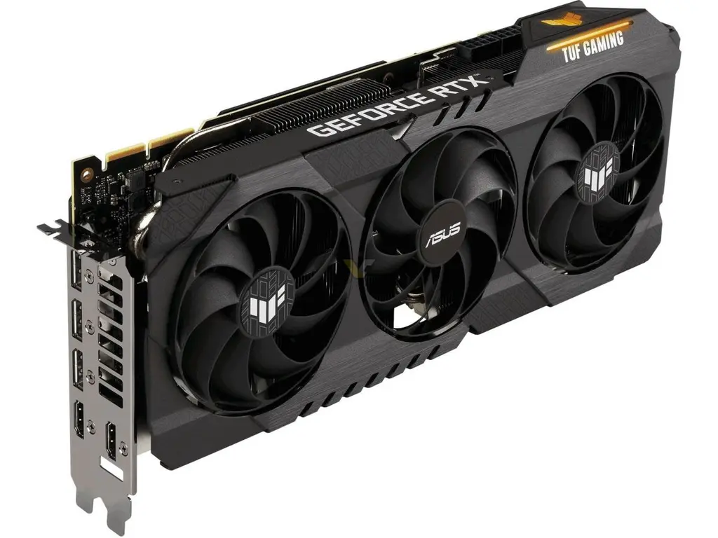 Видеокарта ASUS TUF RTX 3090, вид на вентиляторы и торец