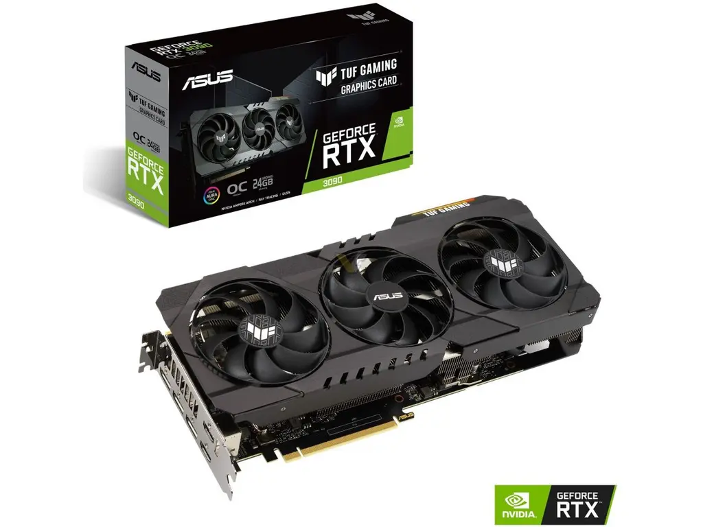 Видеокарта ASUS TUF Gaming GeForce RTX 3090 рядом с коробкой