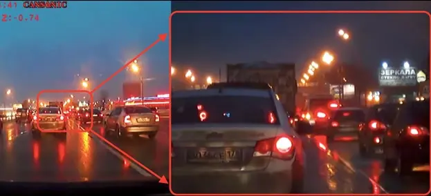Два кадра ночной видеосъёмки на дороге с огнями машин