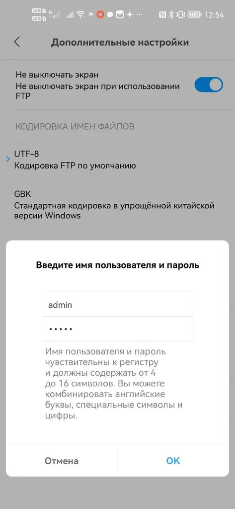 Окно ввода имени пользователя и пароля FTP-сервера