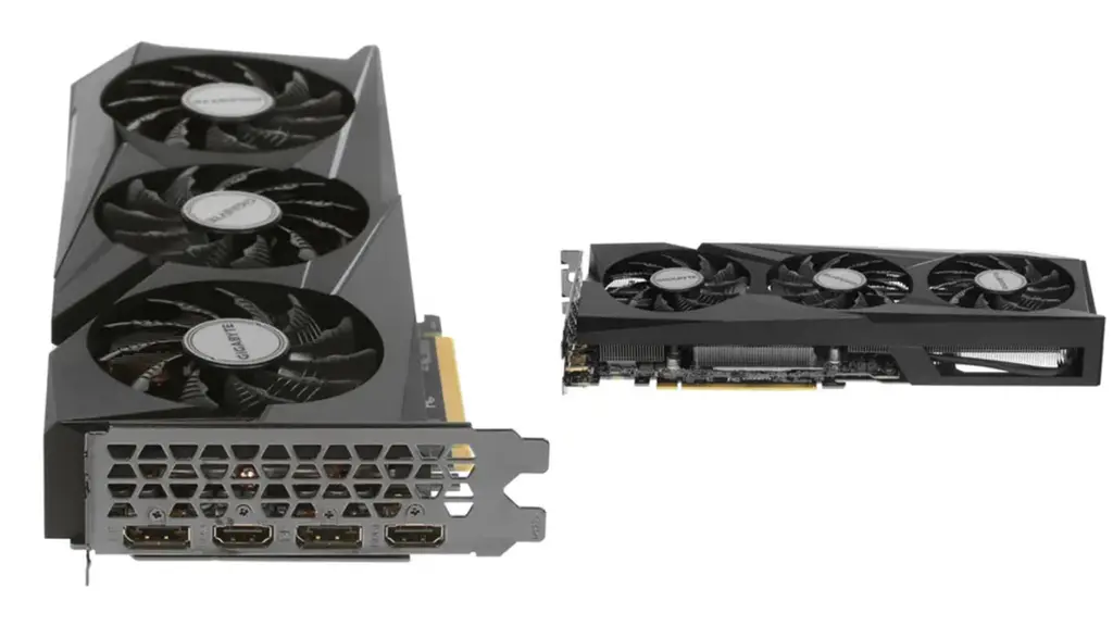 Видеокарта GIGABYTE RTX 3060 GAMING, вид спереди и сбоку