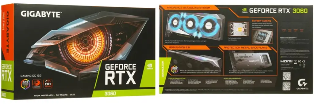Коробка видеокарты GIGABYTE GeForce RTX 3060 GAMING 12 Гб