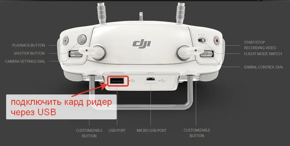 Пульт Phantom 3 с USB-портом, подключаемый к компьютеру для прошивки
