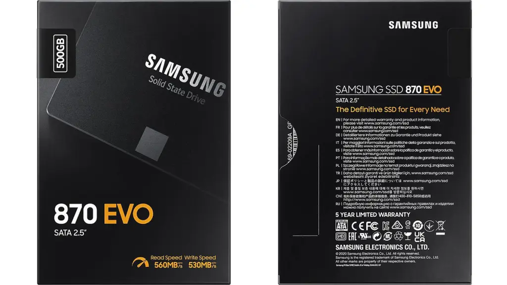 SSD накопитель Samsung 870 EVO MZ-77E500BW 500ГБ поставляется в коробке